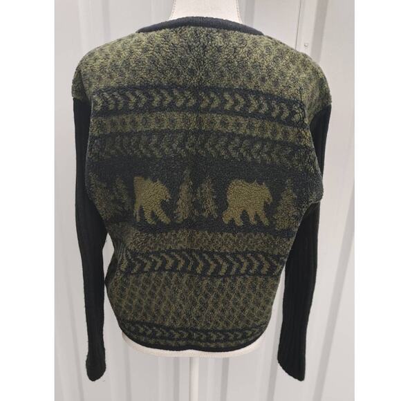 Vintage Tally-Ho Sweater Cardigan Alpine Bears Petite Large Black Green - Picture 4 of 5